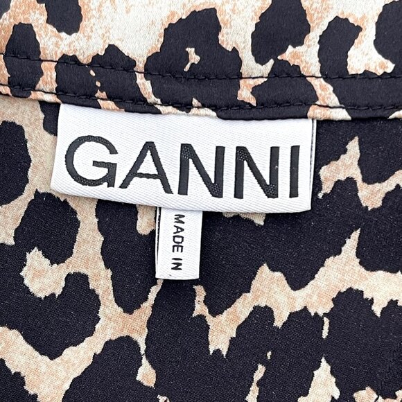 New Ganni Silk Leopard Print A-Line Midi Skirt Size 6 - Picture 4 of 9